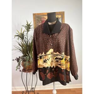 Maggie Sweet Safari Print Blouse Pettie L Giraffe Button Down Vintage Retro 90s